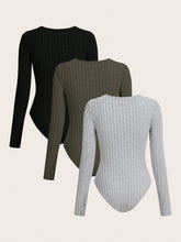 Women Plush Fabric Bodysuit, Ribbed Texture, Long Sleeve, Comfortable Casual, Autumn/Winter